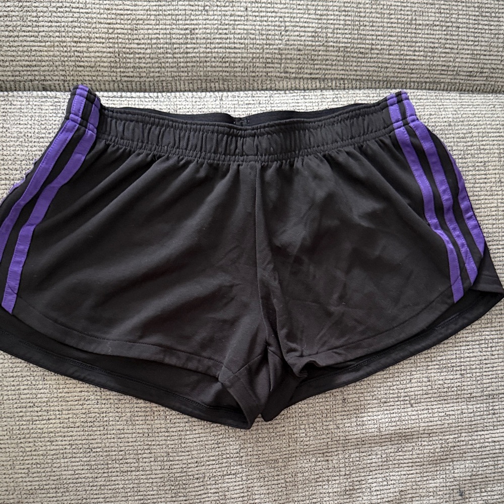 adidas Black Shorts with Purple Stripes